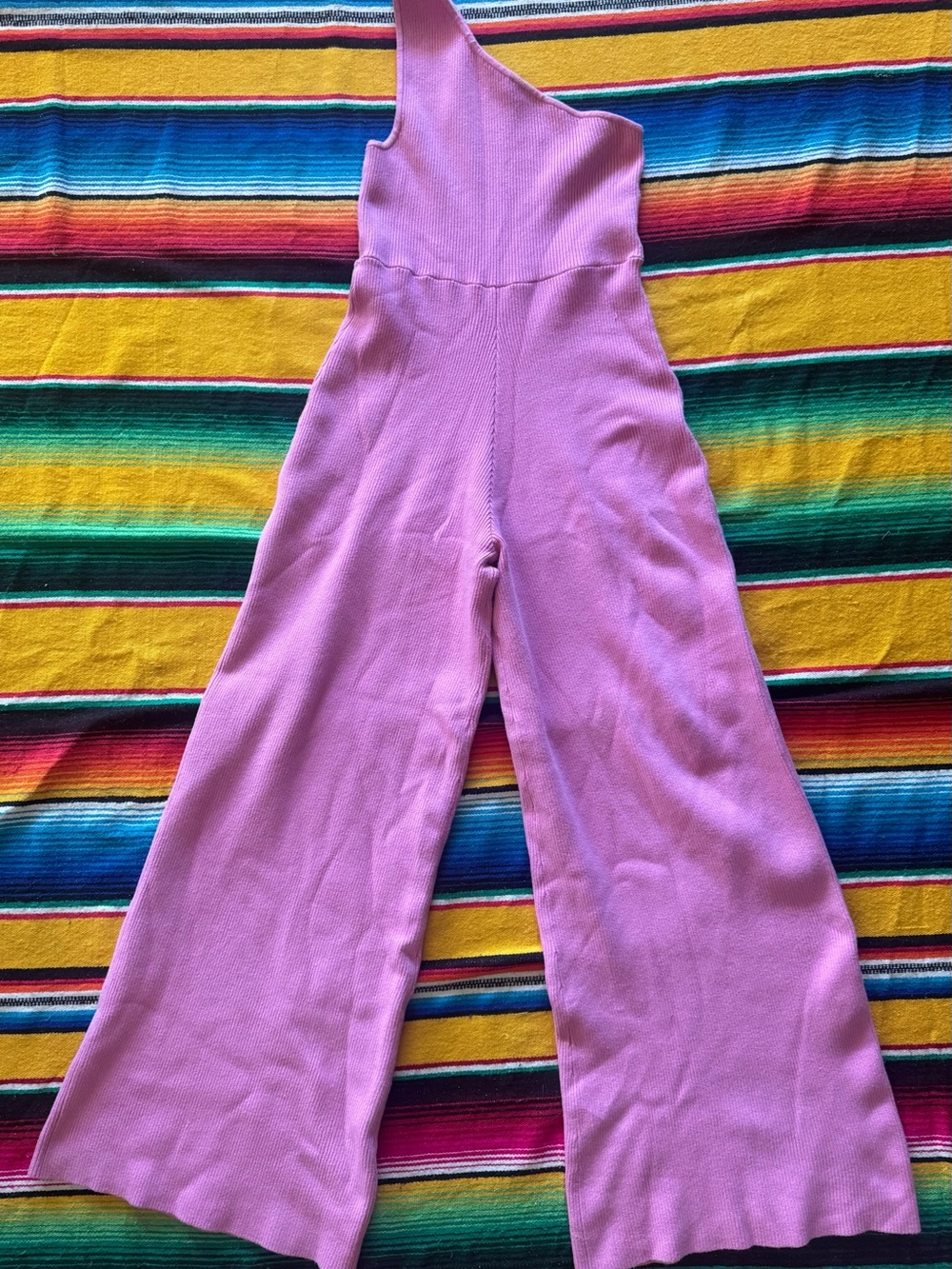 FREE People Beach One-Shoulder Pink Wide-Leg Jumpsuit